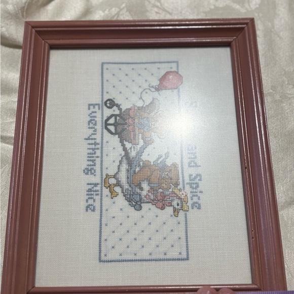 Vintage Charming Pink Framed Fiber Art - Picture 5 of 6